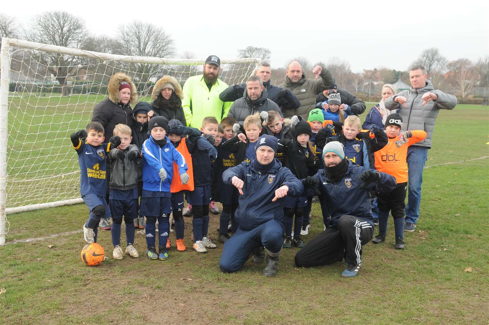 Members of Herne Bay Wanderers give the thumbs down to councillors who rejected their bid for Burton Down