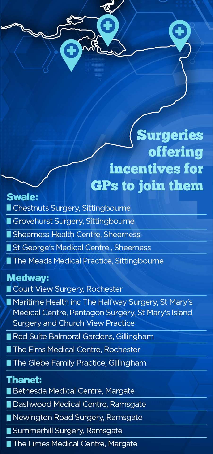 The 15 surgeries in Kent where new GPs would be paid up to £15,000 to take up roles
