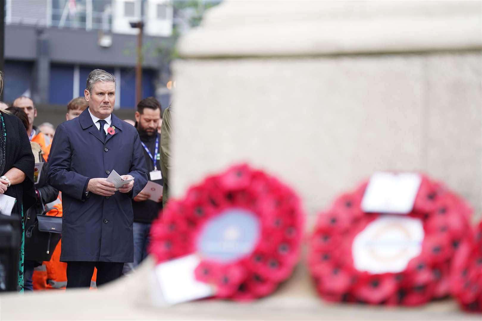 Labour Party leader Sir Keir Starmer outside Euston Station, London, during a two-minute silence to mark Armistice Day (James Manning/PA)