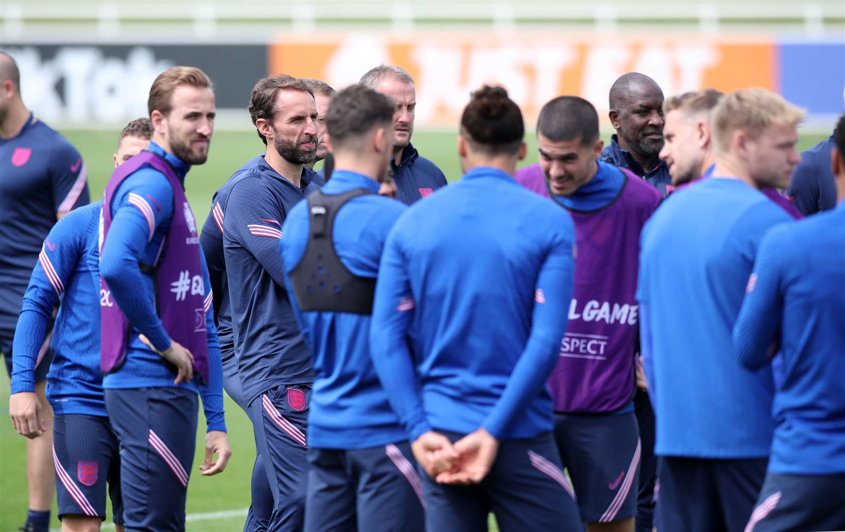 England manager Gareth Southgate speaks to his team during a training session at St George’s Park, Burton upon Trent