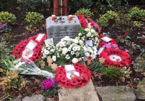 Wreaths were placed next to the Holocaust Memorial stone (6809445)