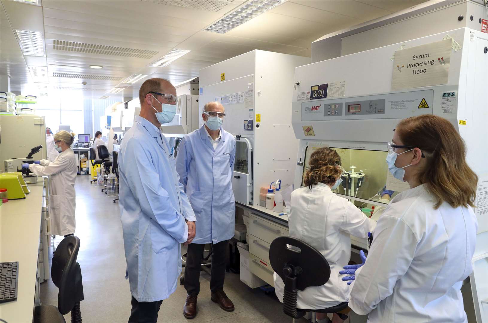 The Duke of Cambridge in a mask as he met scientists at the Oxford Vaccine Group’s facility at the Churchill Hospital in Oxford (Steve Parsons/PA)