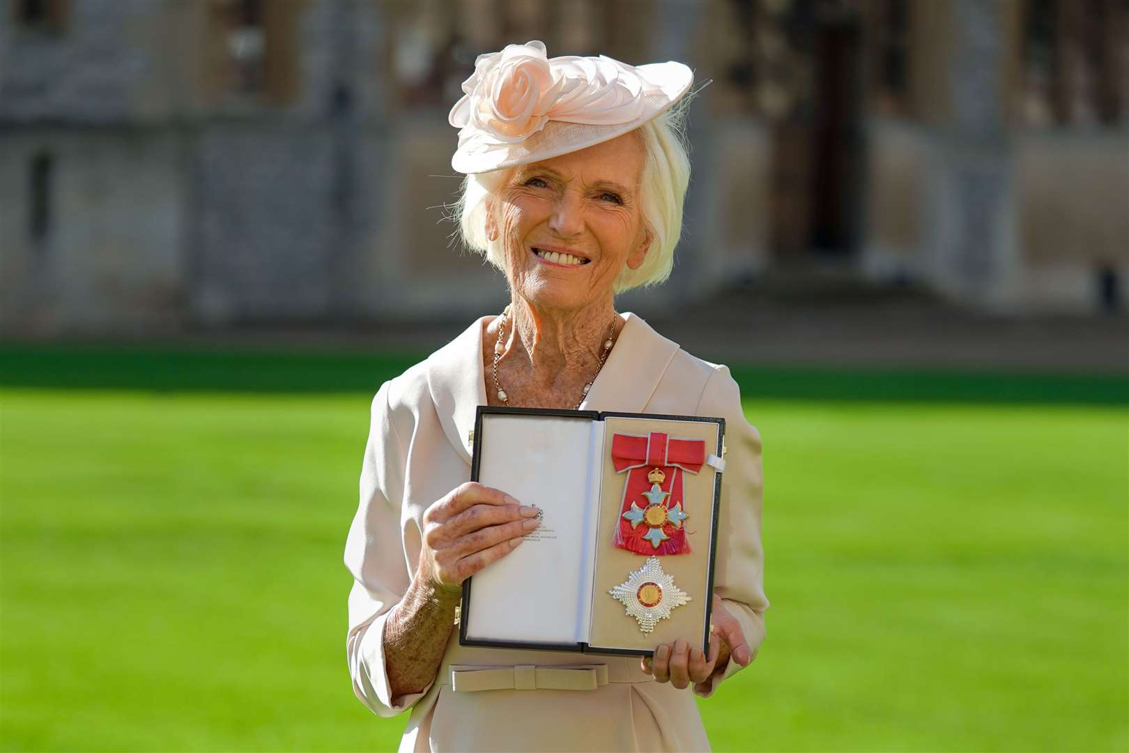 Mary Berry shows off her honour (Kirsty O’Connor/PA)