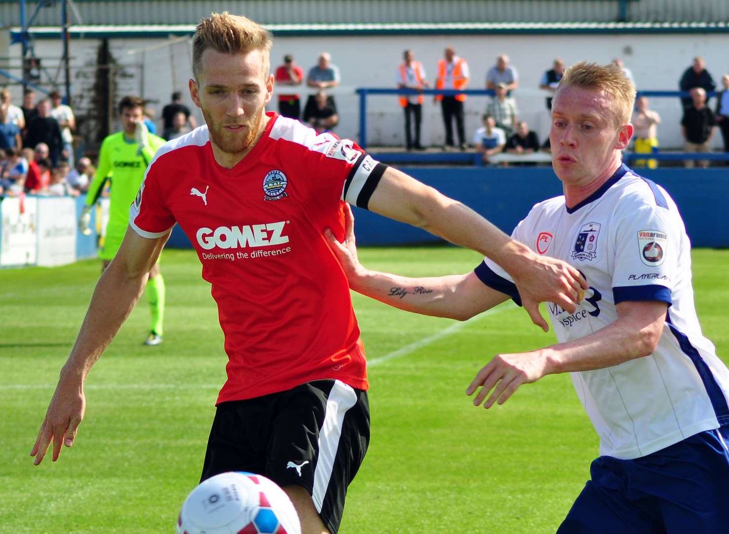 Dover captain Jamie Grimes, left, in action