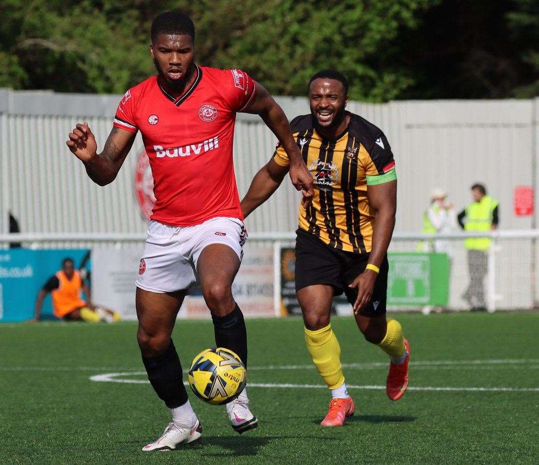 Rowan Liburd - scored off the substitutes’ bench, alongside Sam Sene-Richardson, in Chatham’s midweek 2-0 home Isthmian Premier win against Horsham. Picture: Max English (@max_ePhotos)