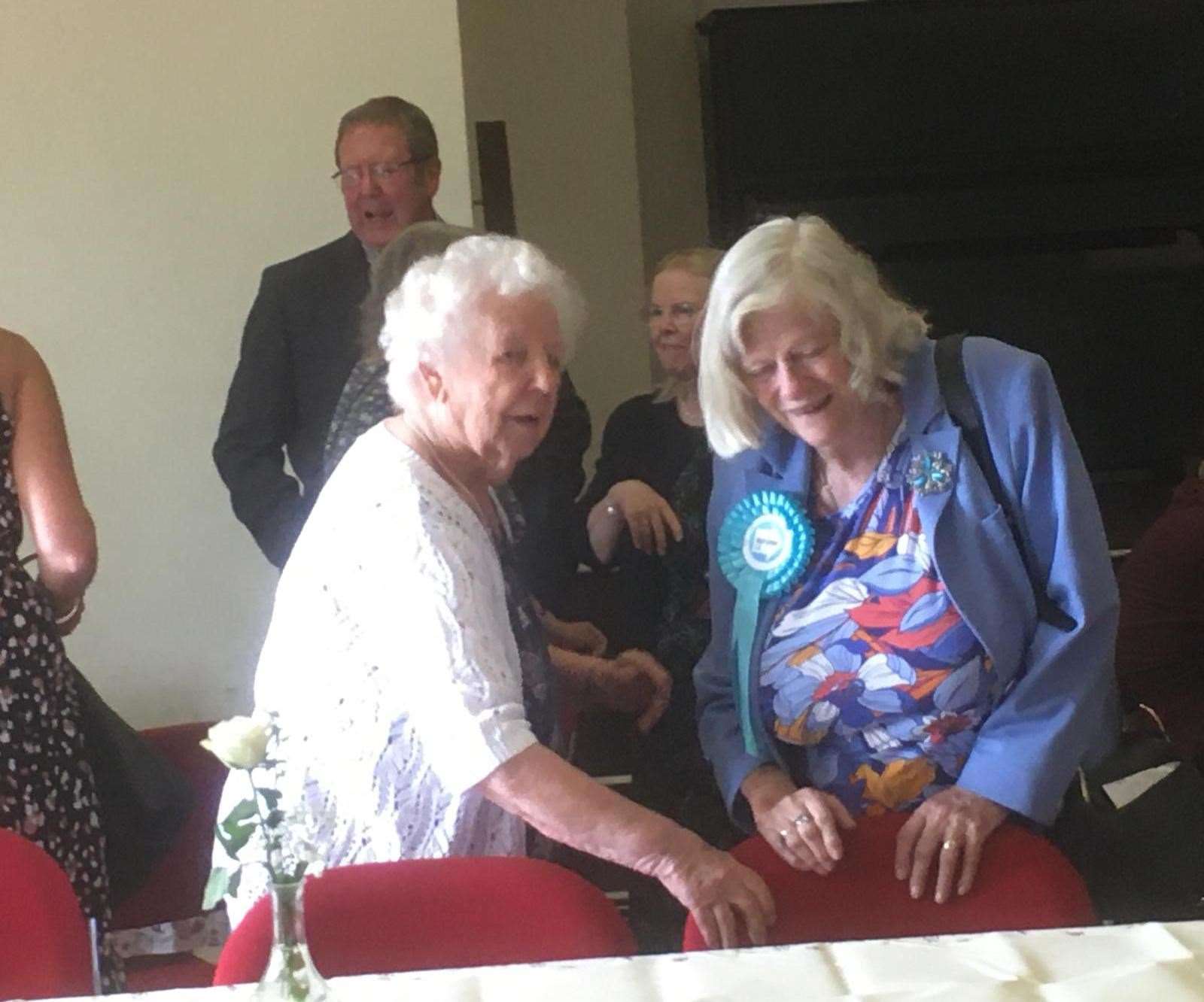 Ann Widdecombe, right, with Maureen Thomas at the latter's 90th birthday party