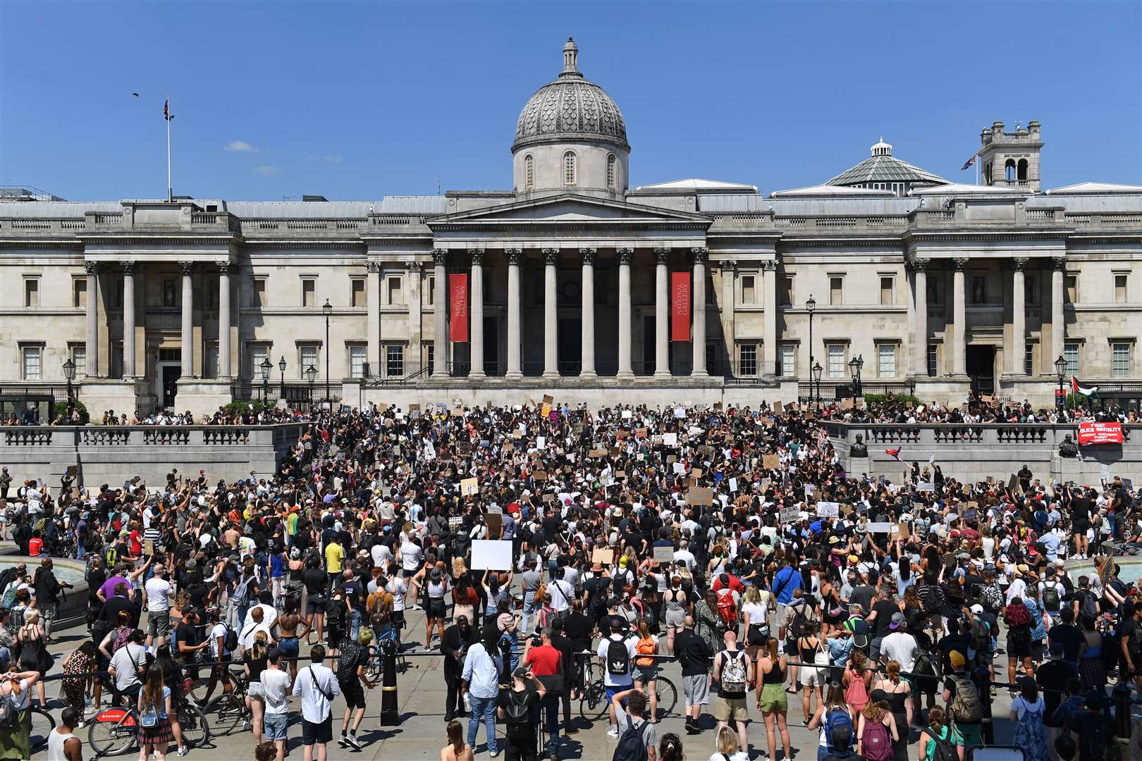 Thousands of protesters gathered in Trafalgar Square following the death of George Floyd in the US (Dominic Lipinski / PA)