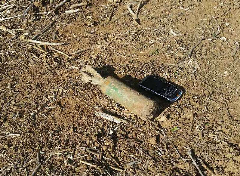 The unexploded mortar found in a field. Photo:Martin Ferber