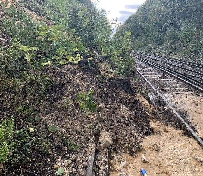 The landslip on the line near Greenhithe. Picture: Southeastern