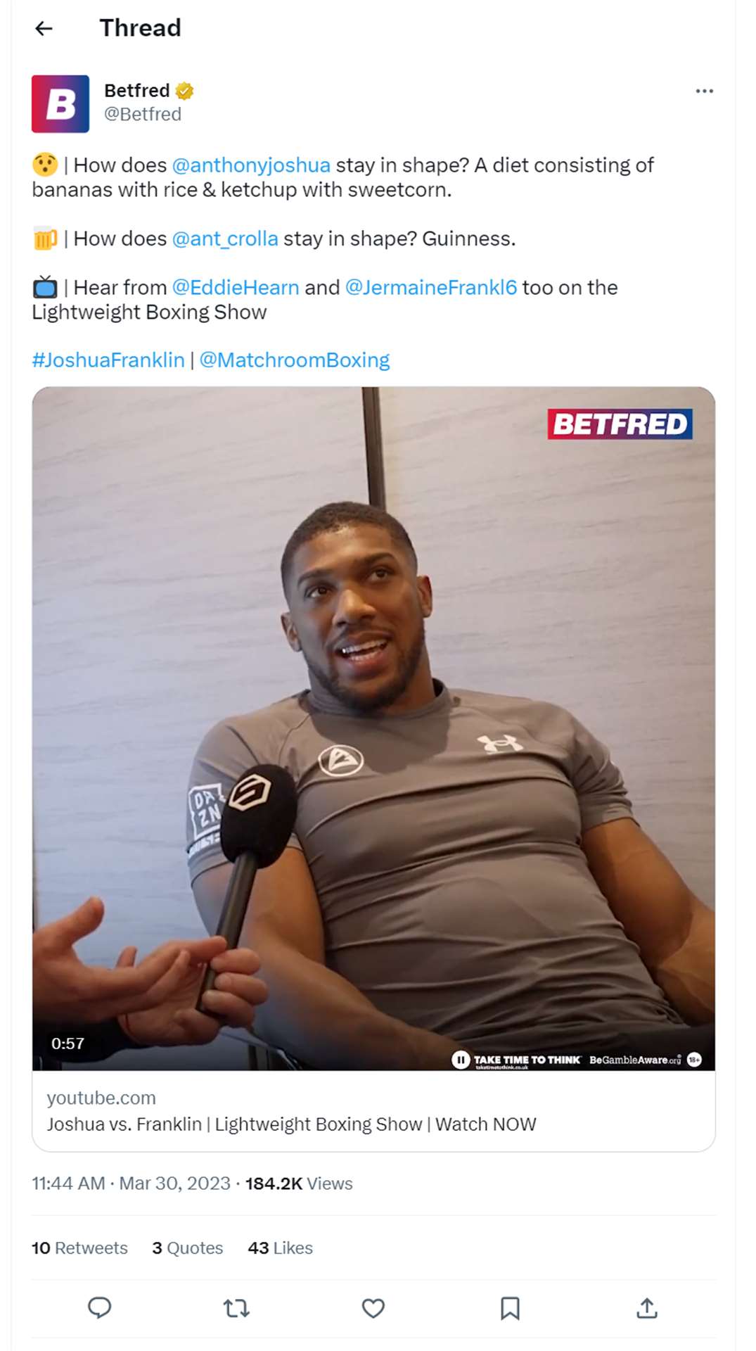 One of the Betfred tweets banned by the Advertising Standards Authority (ASA/PA)