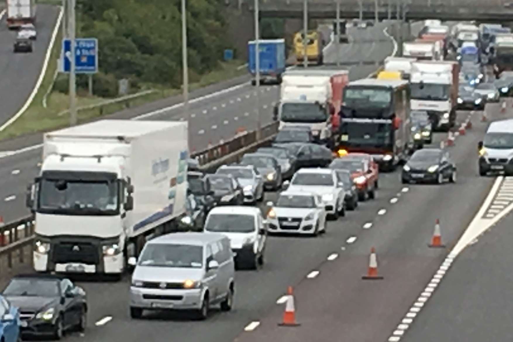 Traffic is tailing back towards Folkestone on the M20