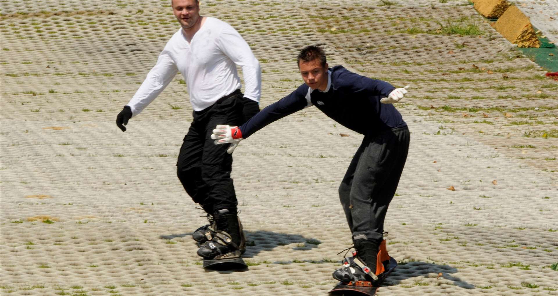 Father and son Harry and Danny Buss on Folkestone Sports Centre’s dry ski slope in 2011; visitors say the 1972-built centre offered a wide variety of activities