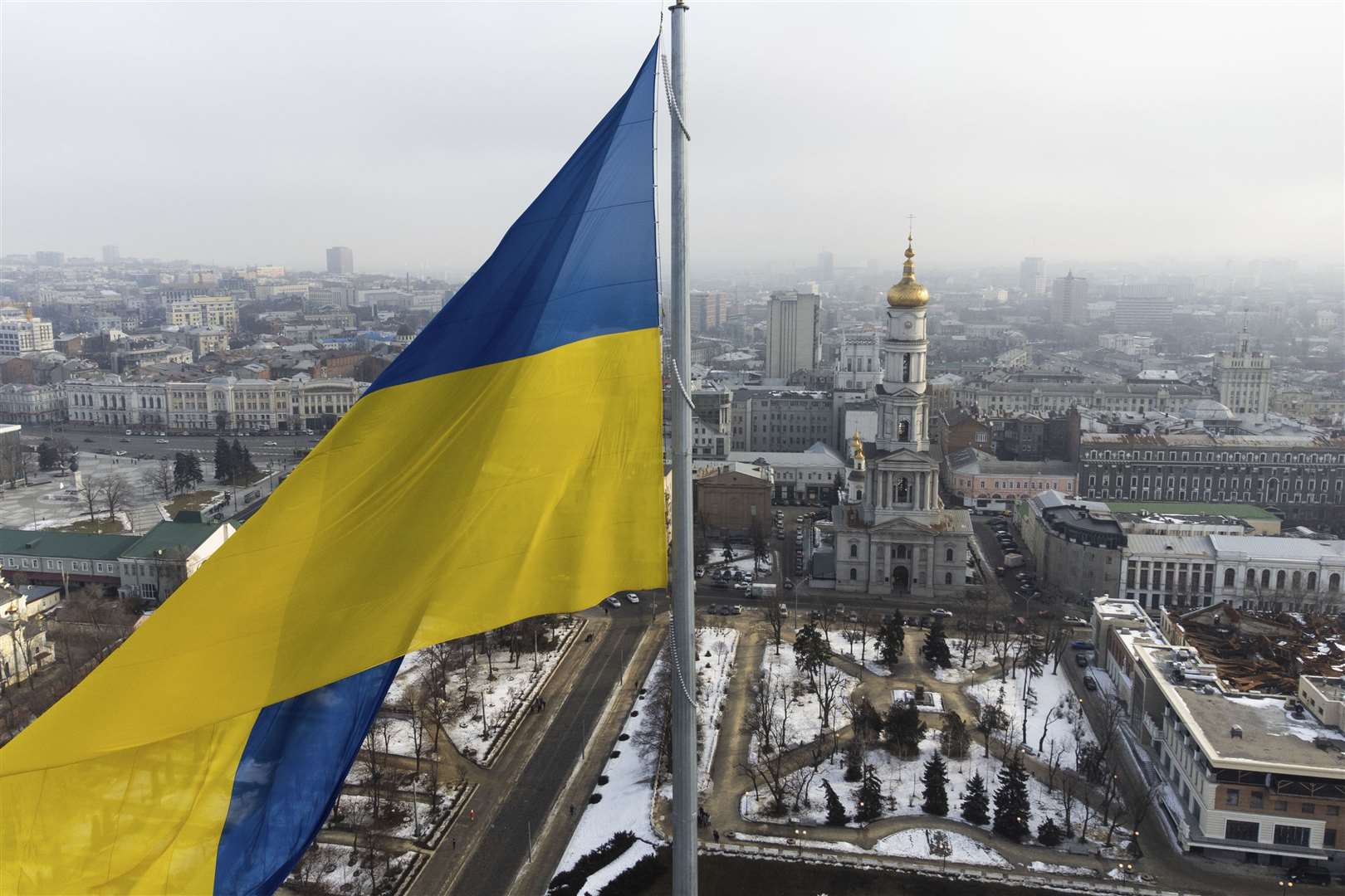 Kharkiv – seen here before the Russian invasion – is around 25 miles from the border (Mstyslav Chernov/AP)