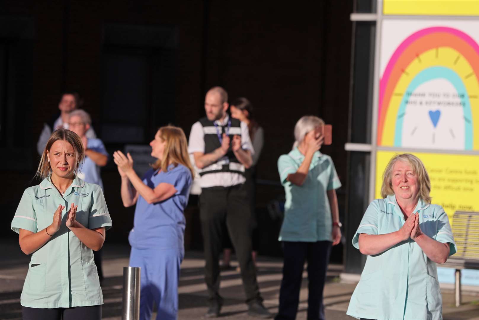 NHS staff outside the Nightingale Hospital in south Belfast (Brian Lawless/PA)