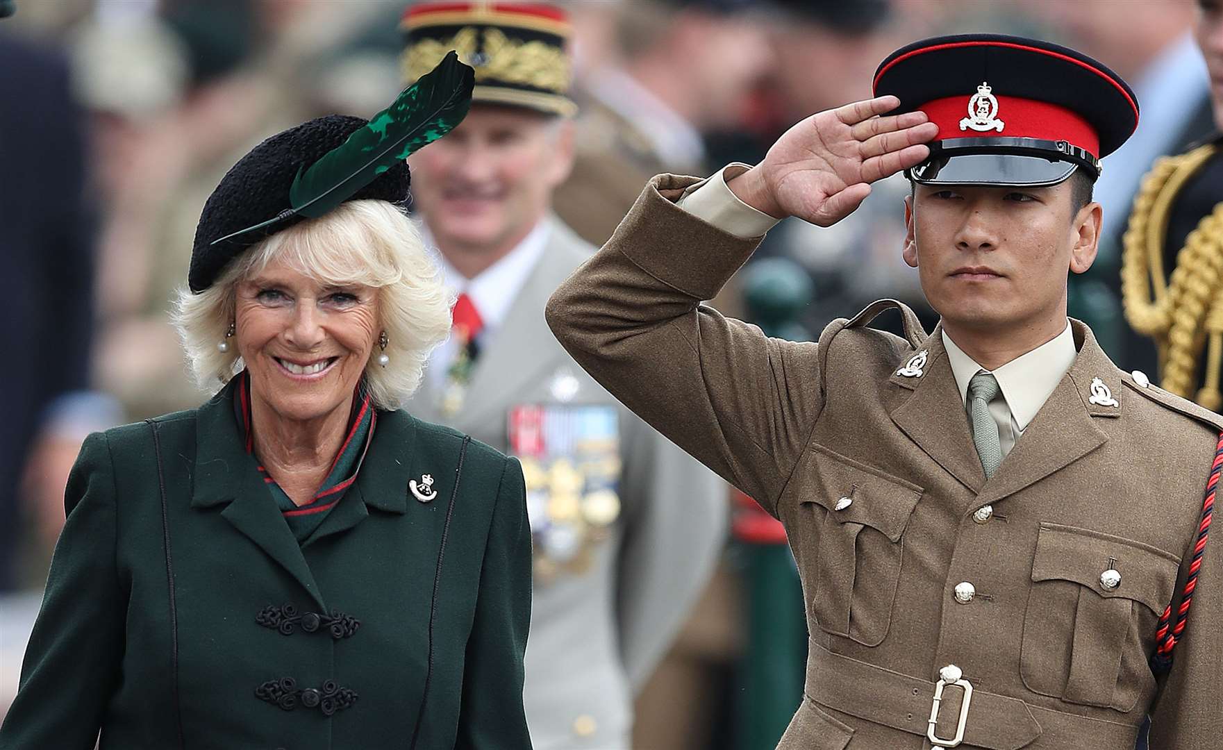 The Duchess of Cornwall attending the medals parade of the 4th Battalion The Rifles (Andrew Matthews/PA)