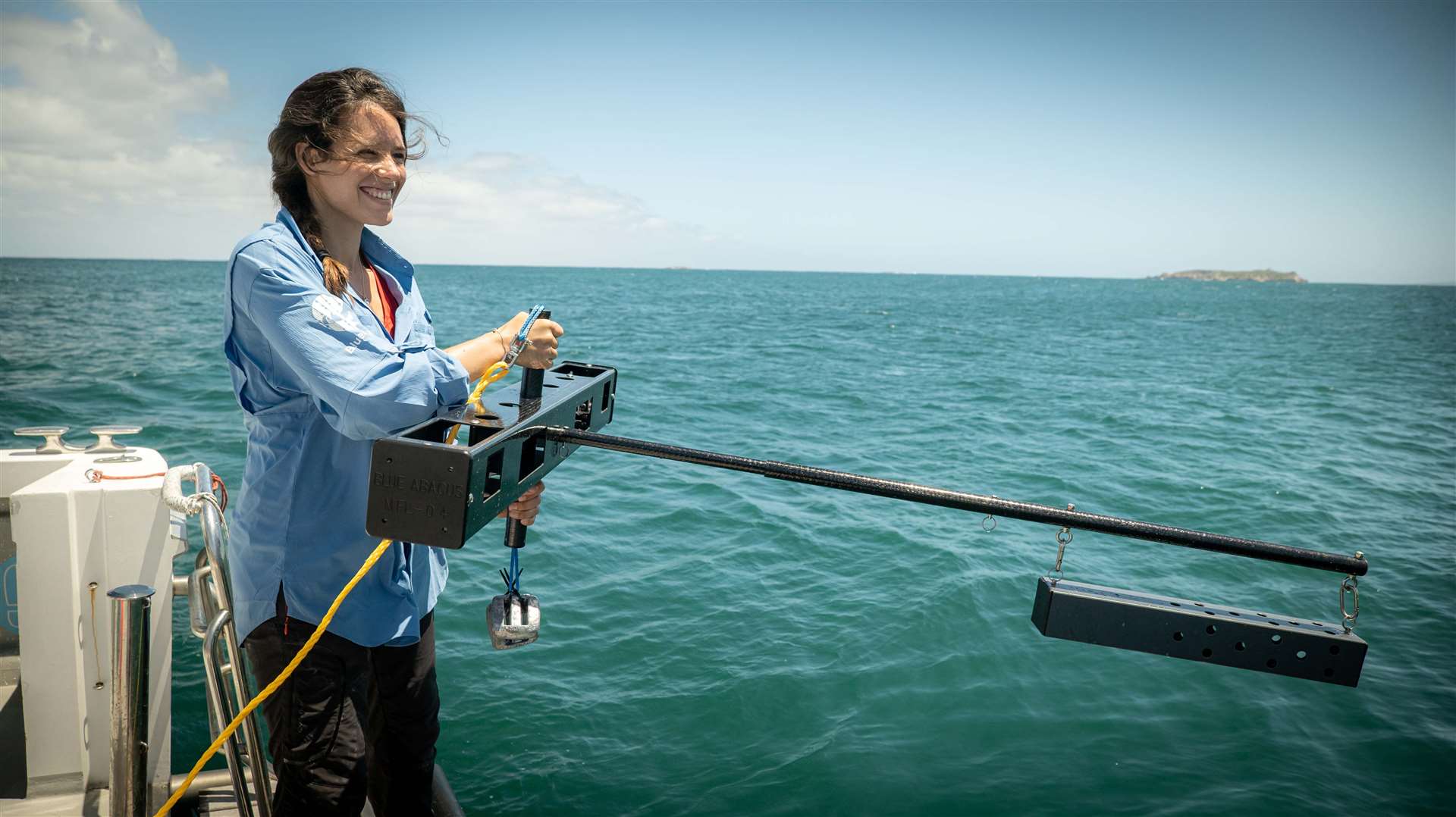 Researcher Naima Andrea Lòpez with mid-water BRUVS (Blue Abacus/PA)