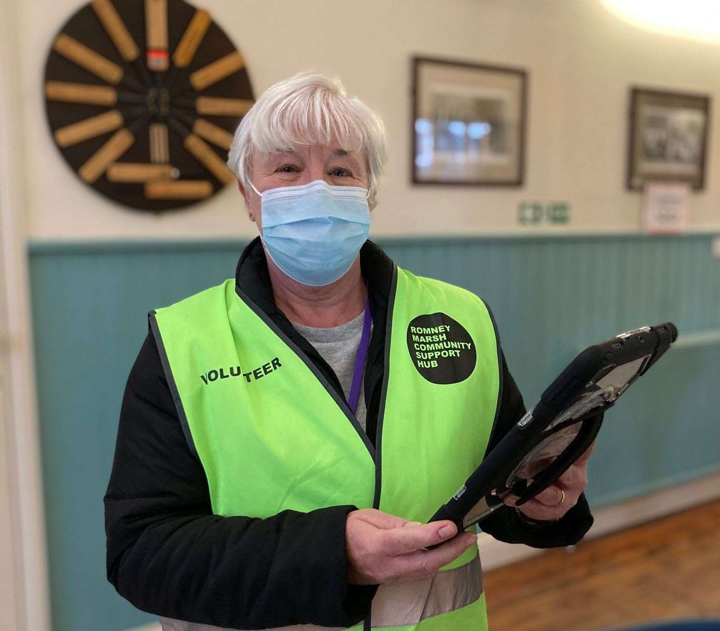 Sue Brett is one of the volunteers who have given 15,000 hours to help support the vaccination drive. Picture: Romney Marsh Community Hub
