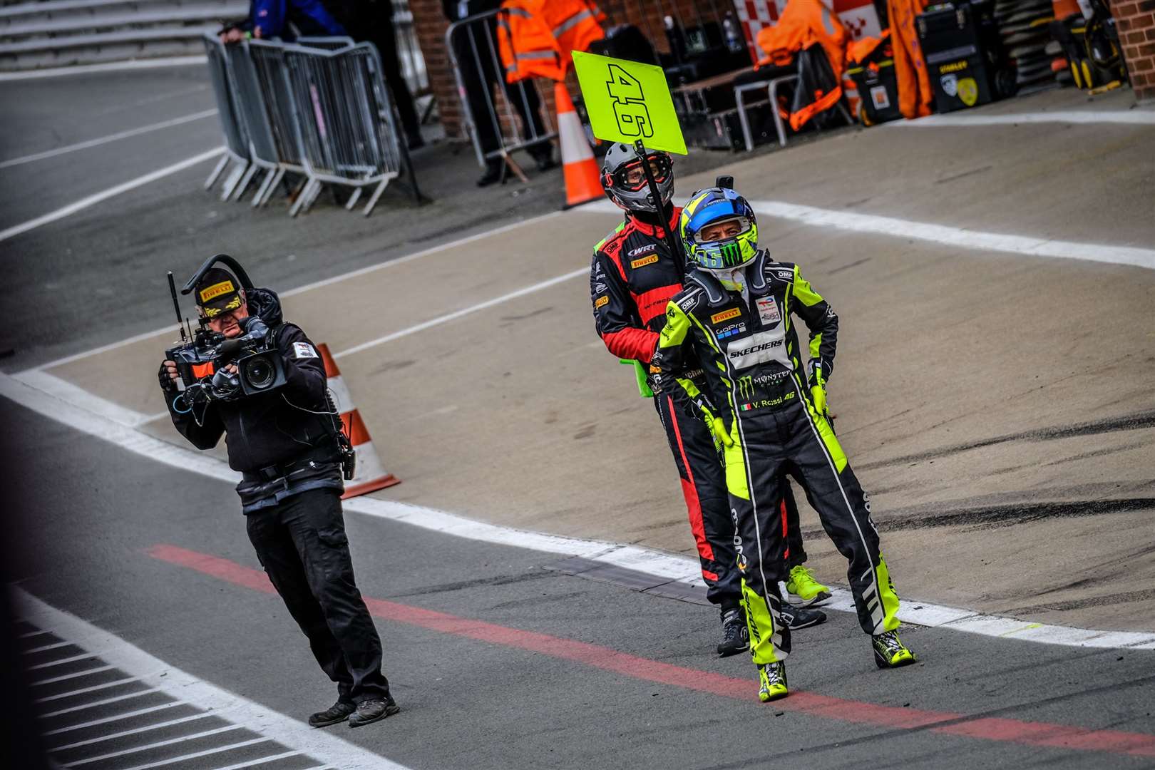 Rossi waiting to jump in his Audi R8 during the pit window in the second race