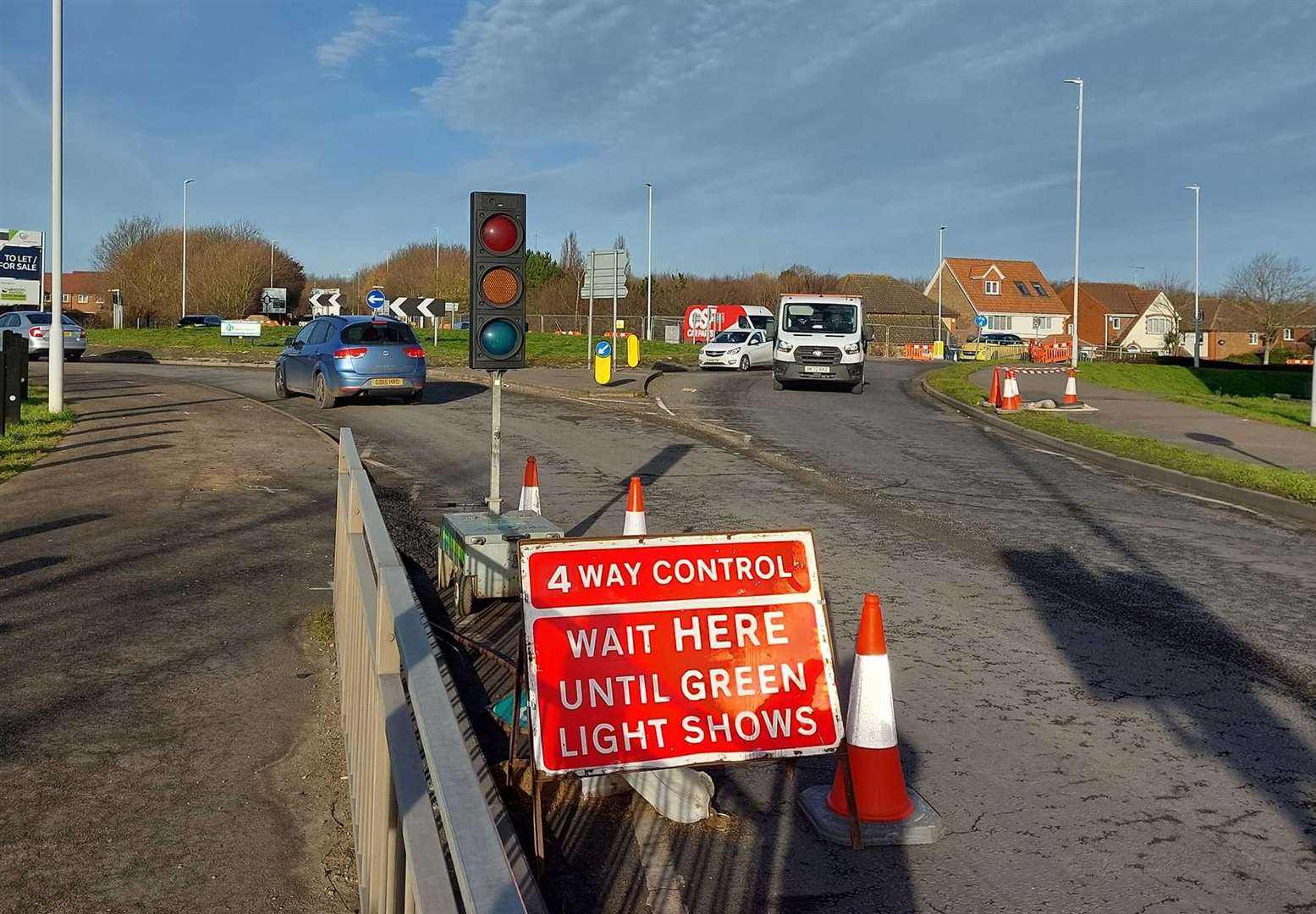 The temporary traffic lights at Staplehurst Road roundabout. Picture: Cllr James Hunt