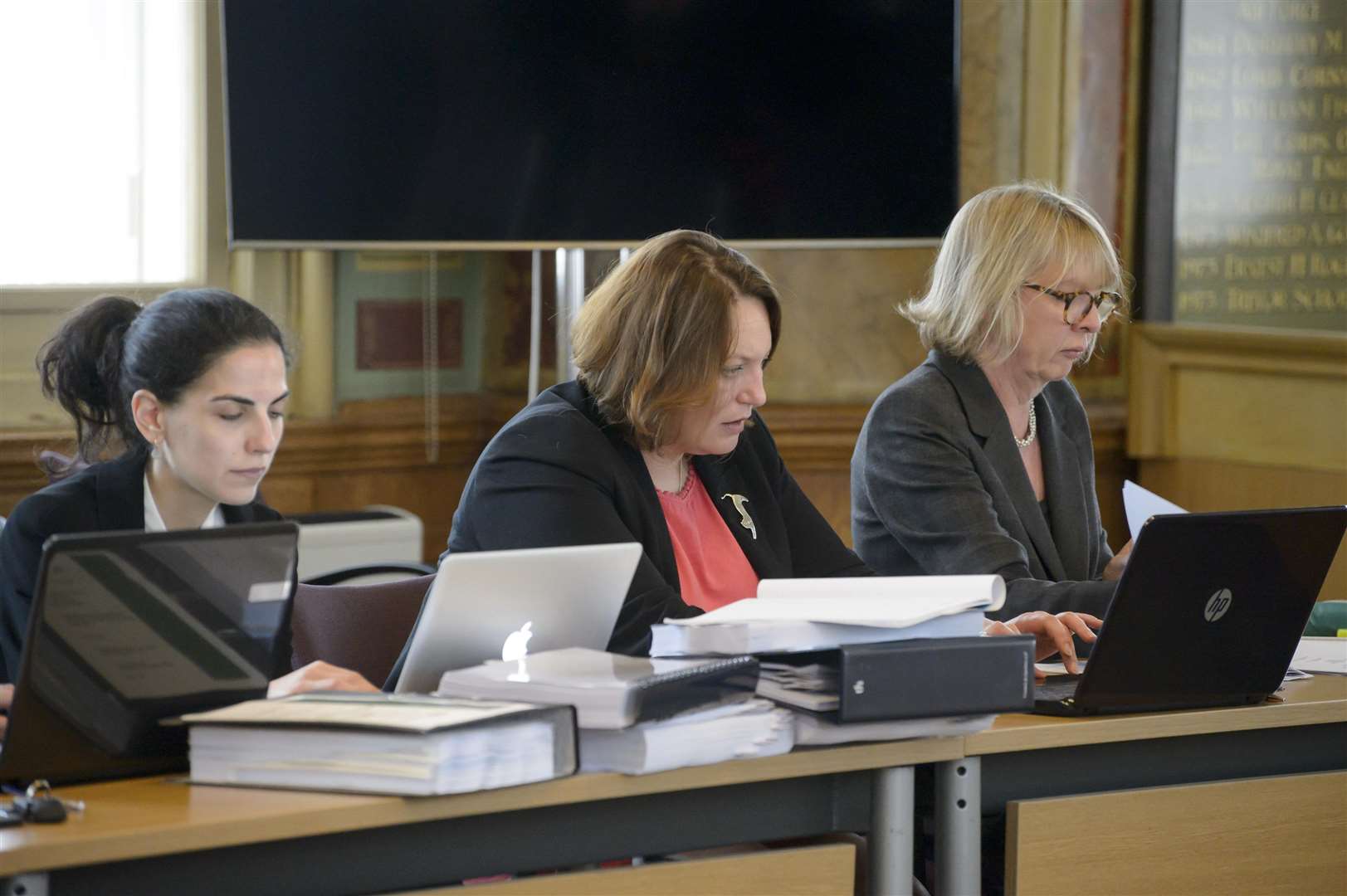 Lisa Busch QC, for the Academies Trust, right and planning consultant Elizabeth Fitzgerald centre. Opening of the public inquiry into the proposed Maidstone School of Science and Technology, held at Maidstone town hall, High Street, Maidstone.Picture: Andy Payton (2158021)