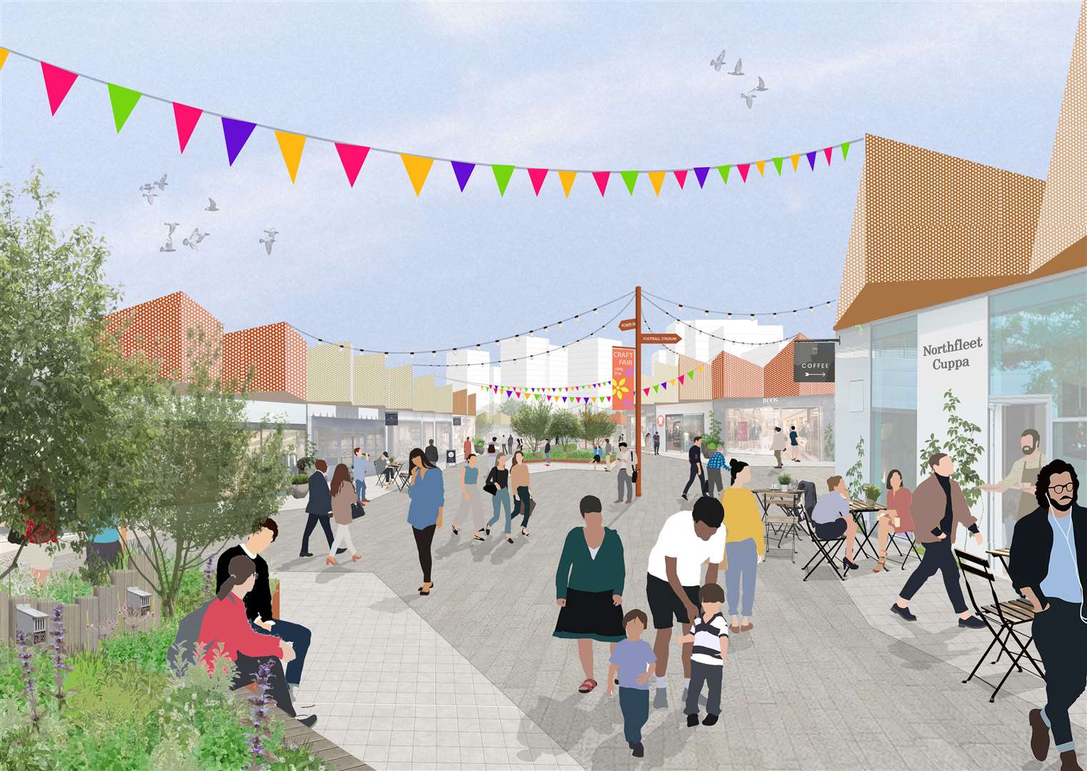 Plans feature a new retail village features a new retail village consisting of 225,000 sq ft of shops, restaurants, bars and cafes. Photo: Northfleet Harbourside
