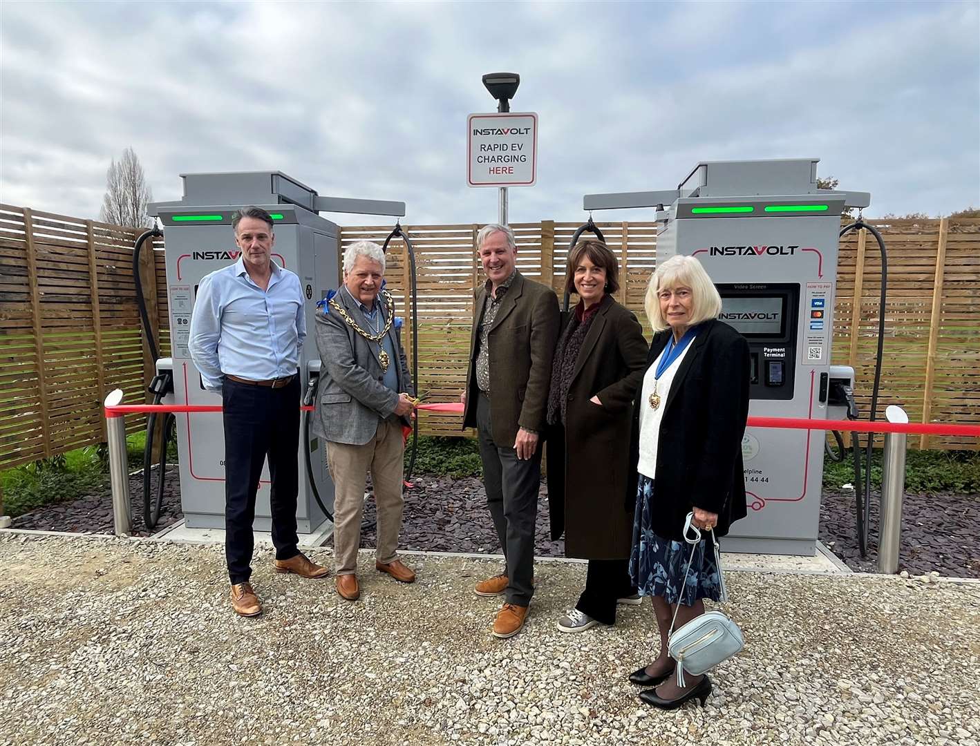 From left: InstaVolt business development manager, Mark Risley, Mayor of Maidstone, Cllr John Perry, farm shop owners, Marcel Franke and Frankie Franke and the Mayoress of Maidstone, Mrs Jan Perry. Picture: Marcel Franke