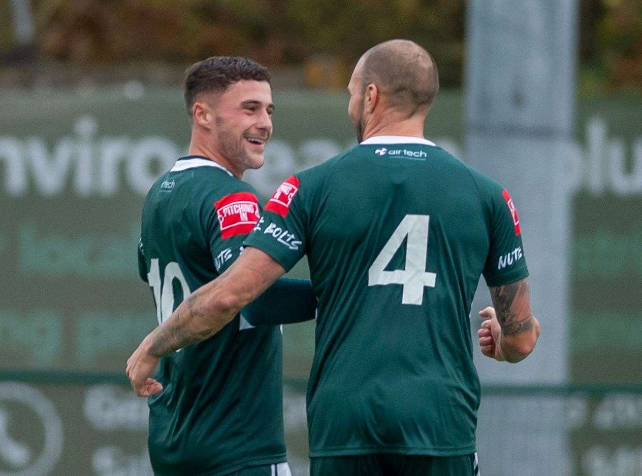 Ashford United goalscorers Louis Collins and James Dunne. Picture: Ian Scammell