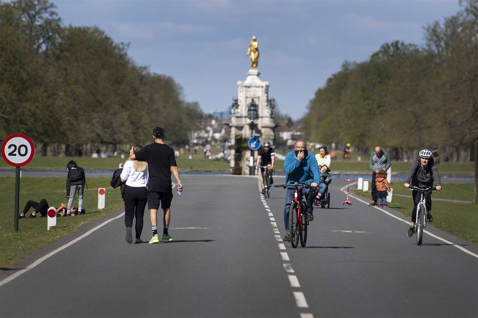 Cyclists and walkers in Bushy Park in London as the UK continues in lockdown (Victoria Jones/PA)