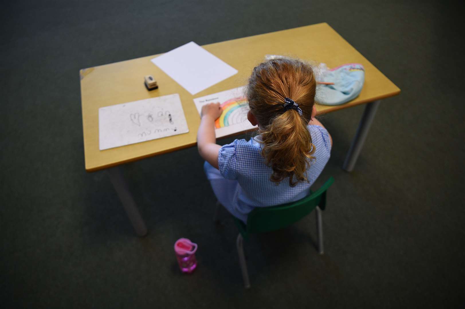 Pupils sit at separate desks at Hiltingbury Infant School in Chandler’s Ford, Hampshire (Kirsty O’Connor/PA)