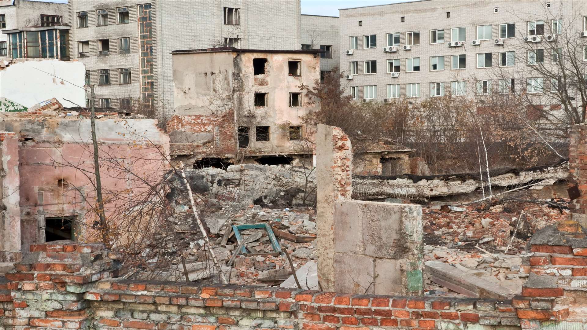 Houses destroyed in a bomb explosion in Syria