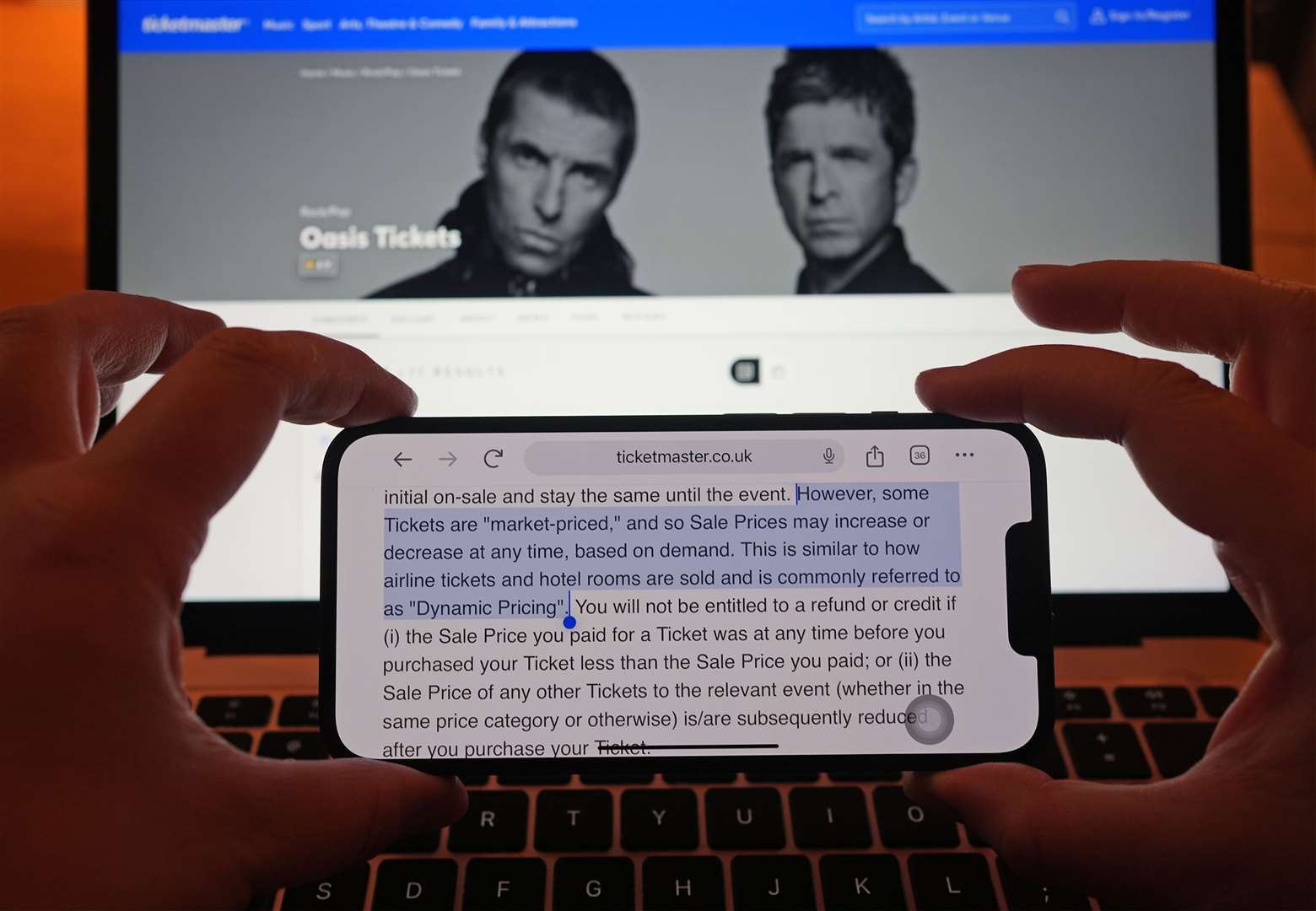 A section of Ticketmaster’s purchase policy explaining ‘dynamic pricing’ – found on the company’s website (Yui Mok/PA)