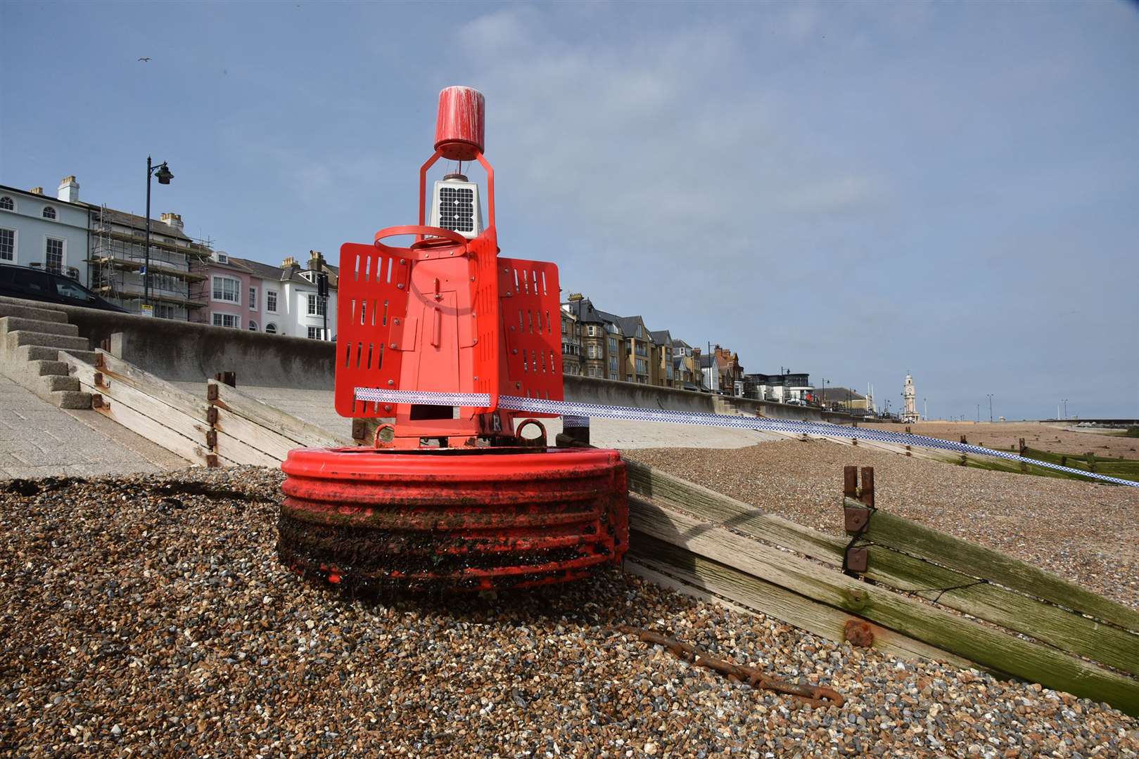 The buoy is believed to have washed up on the beach overnight. Picture: Dylan Woolf