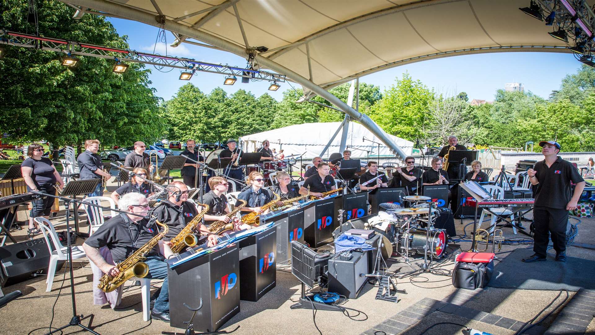 Proms in the Park, Whatman Park, Maidstone. The Invicta Jazz orchestra play.