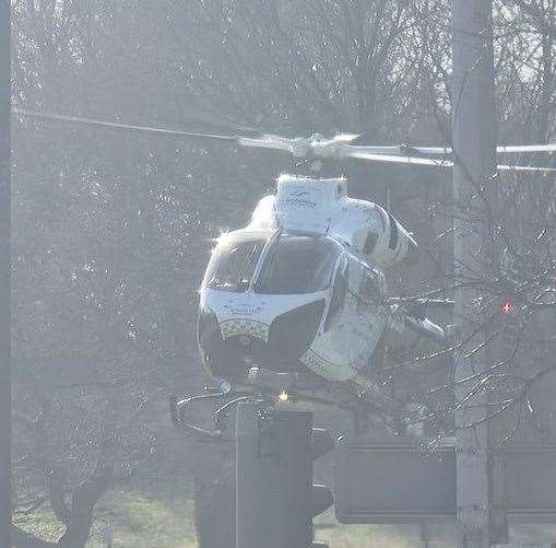 An air ambulance has landed opposite Church Road. Photo: @Andrew148B