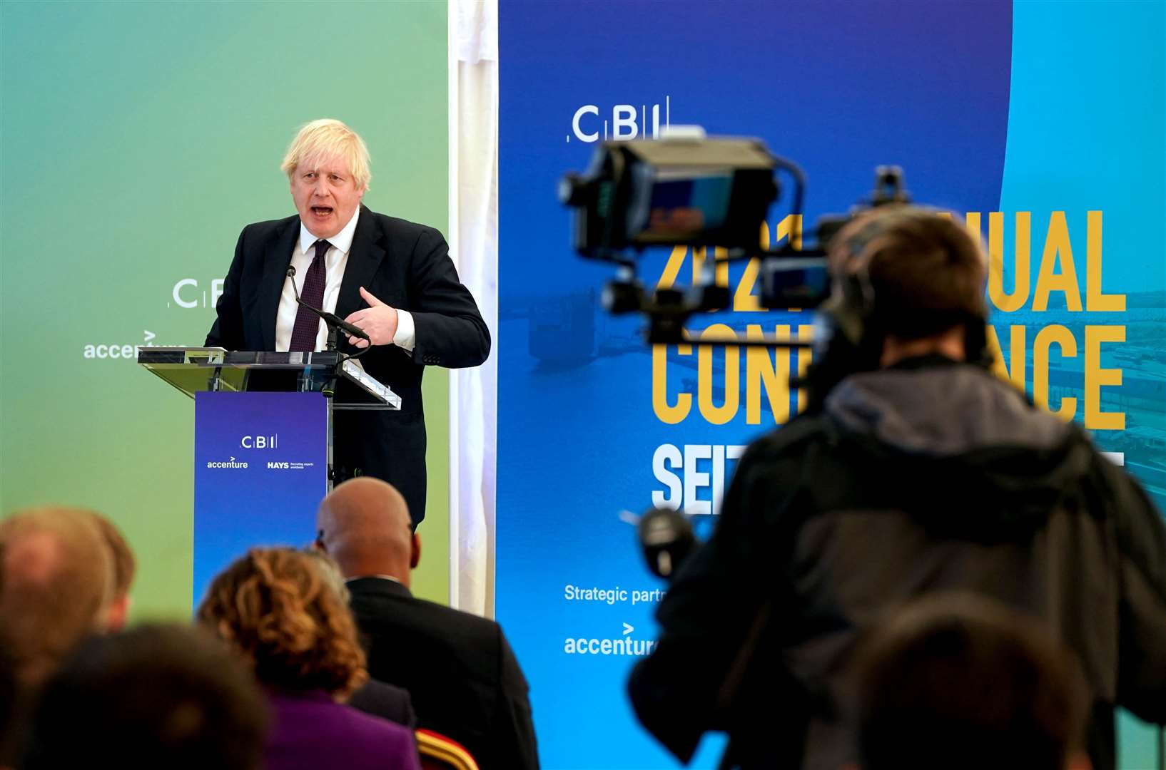 Boris Johnson speaking at the CBI annual conference, where at one point he lost his place for almost 30 seconds (Owen Humphreys/PA)