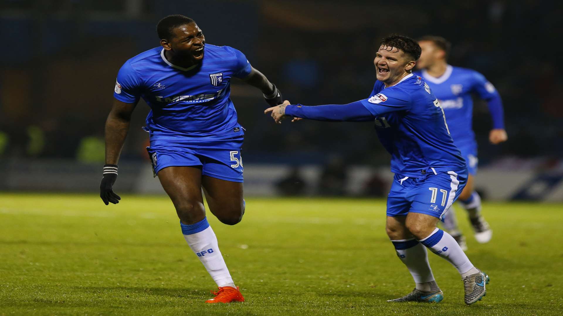 Jay Emmanuel-Thomas celebrating scoring Gills' injury time winner Picture: Andy Jones