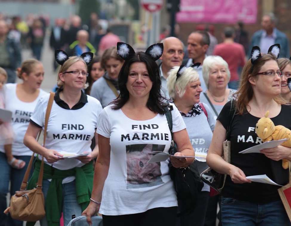 Tracey Brewster and supporters marching through the town centre in a bid to trace her missing cat. Picture: Martin Apps