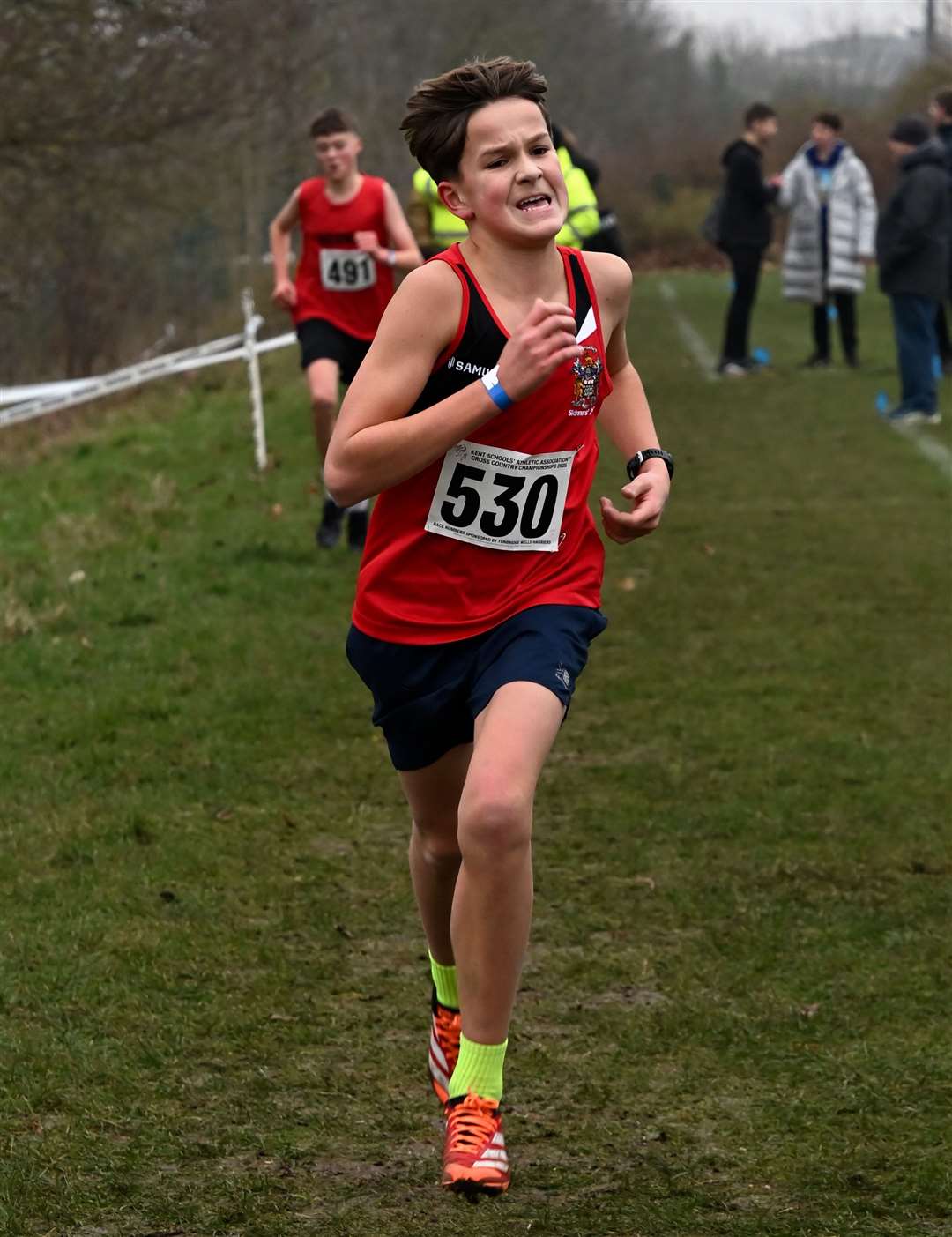 Intermediate boys’ runner Ben Bailey (No.530) of Tunbridge Wells. Picture: Simon Hildrew