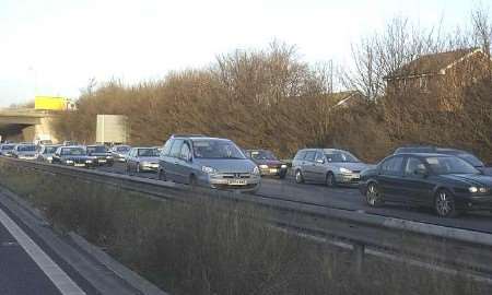 Traffic came to a halt after a lorry spilled fuel. Picture: PAUL DENNIS