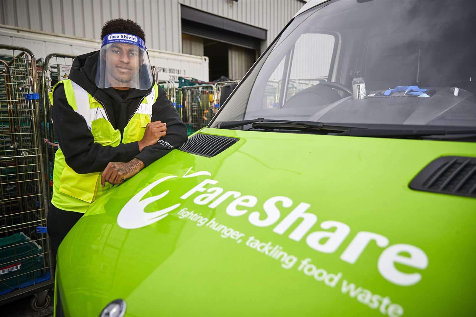 England football star Marcus Rashford visiting FareShare Greater Manchester at New Smithfield Market (Fareshare/Mark Waugh/PA)