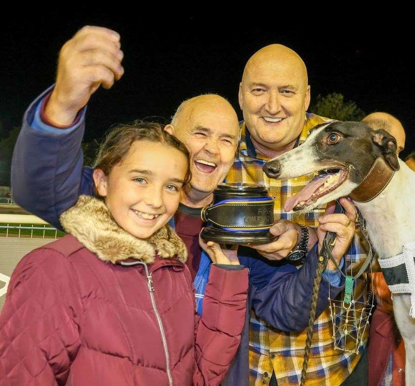 Ashford's Rab McNair, second left, is hoping it's fourth time lucky in the English Greyhound Derby