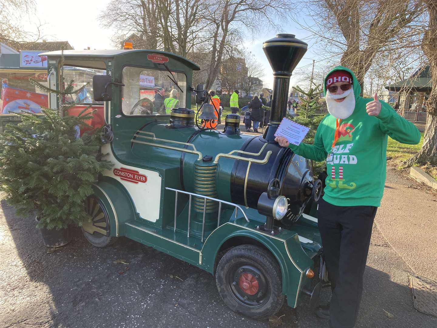 The Santa Special mail train at Beachfields, Sheerness, with one of Santa's not-so-little helpers