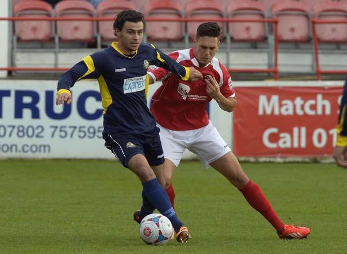 Full-back Joe Howe gets physical against Gosport Picture: Andy Payton