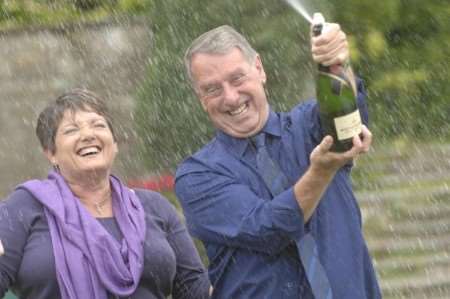 Lottery winners Brian Tucker and Margaret Dallard celebrate their success
