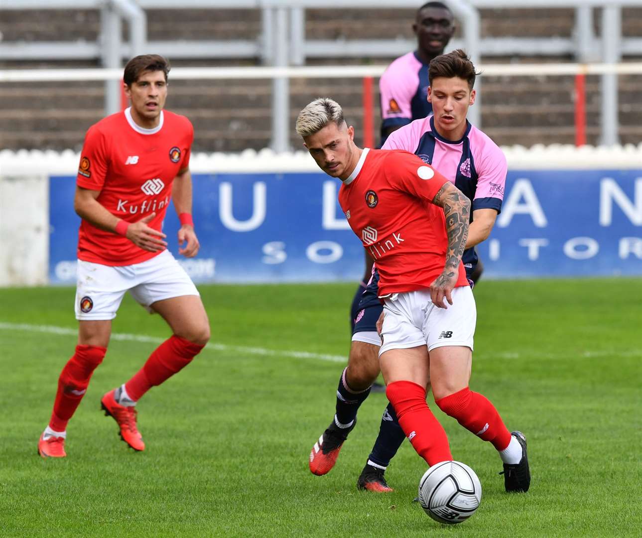 Ebbsfleet midfielder Jack Paxman on the ball against Dulwich on Saturday. Picture: Keith Gillard (42642059)