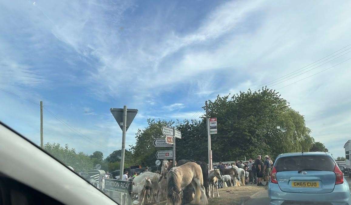 Horses and trailers are blocking Station Road in Nettlestead, Maidstone.