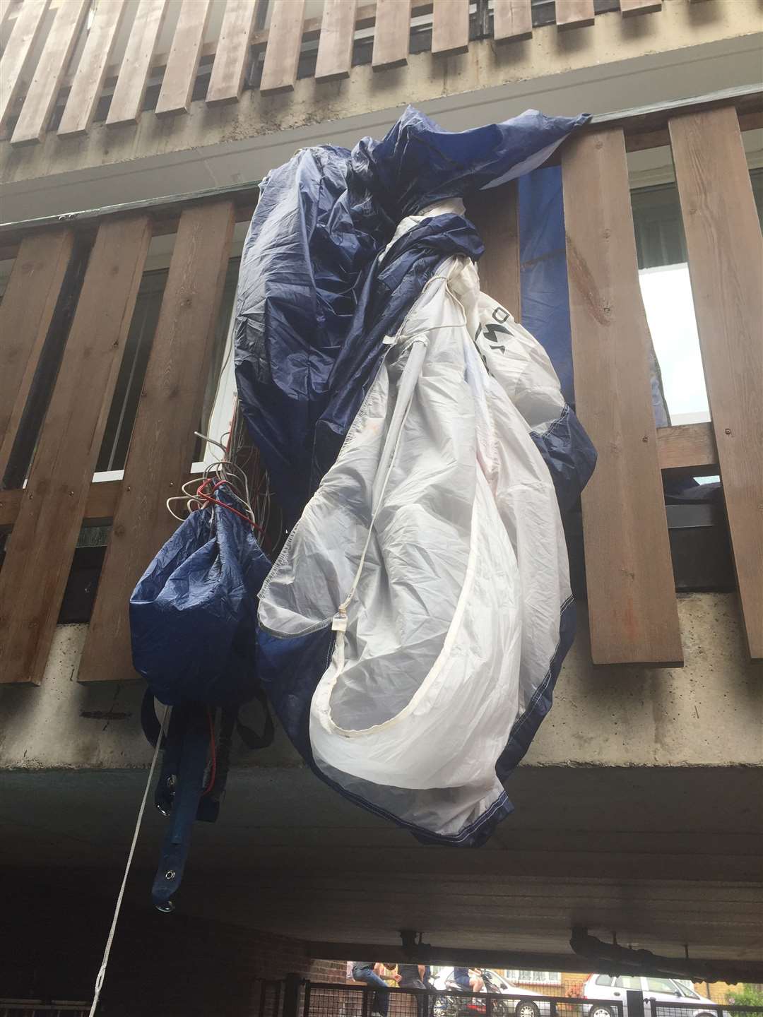 A parachute from the Tigers Freefall Parachute Display Team landed in a garden in Station Road Picture: Simon Welsh