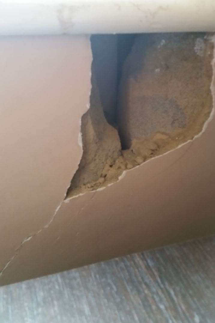 A hole in Vicky Walker's flat in Sittingbourne