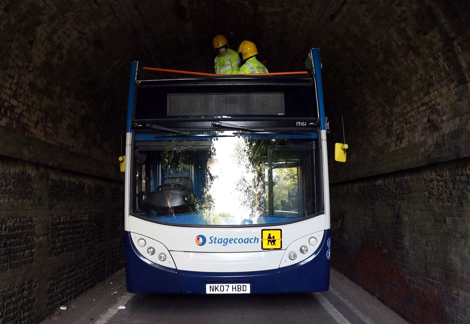 The roof of the bus was ripped off in the incident (Andrew Matthews/PA)