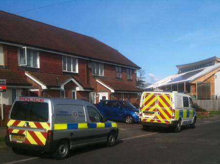 Police at the scene of the fire in McCudden Road, Dartford